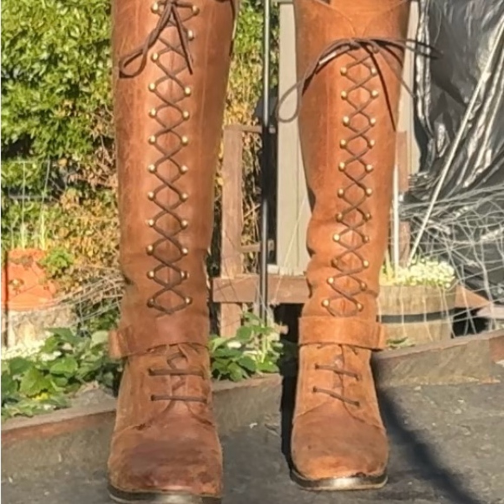 Brown Lace-Up Knee-High Boots
